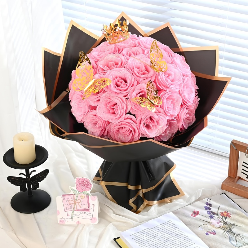 Florist Supply Bulk - 24 PCS Glitter Rose Bouquet, DIY
